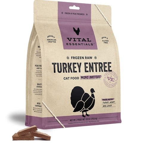 Vital Essentials Frozen Raw Turkey Entree Mini Patties Cat Food 28 oz - Poudre Pet and Feed Supply