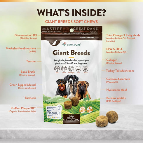 NaturVet Giant Breeds Turkey and Bacon Soft Chews for Dogs 50ct