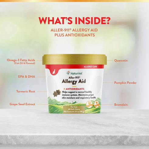 NaturVet – Aller-911 Allergy Aid Plus Antioxidants Soft Chews for Cats 60ct