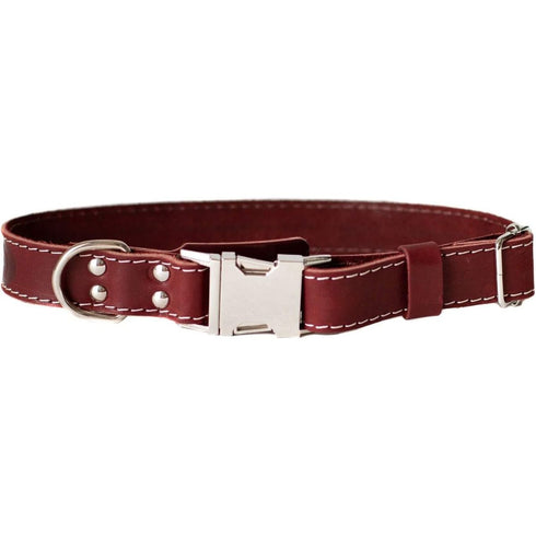 Euro Dog Quick Release Dog Collar Leather XL Burgundy - Poudre Pet & Feed Supply