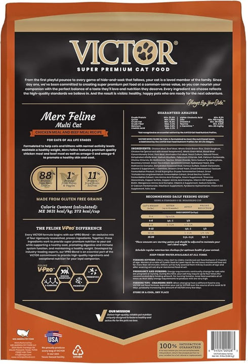 Victor Classic Mers Feline Multi-Cat Dry Cat Food - Chicken & Beef - 15lb Bag