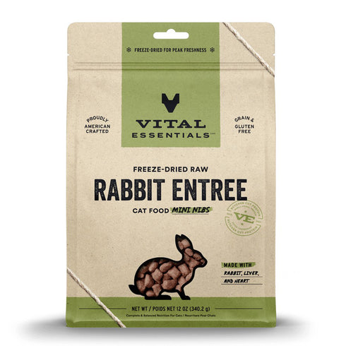 Vital Essentials Freeze-Dried Raw Rabbit Entree Cat Food Mini Nibs 12oz - Poudre Pet and Feed Supply