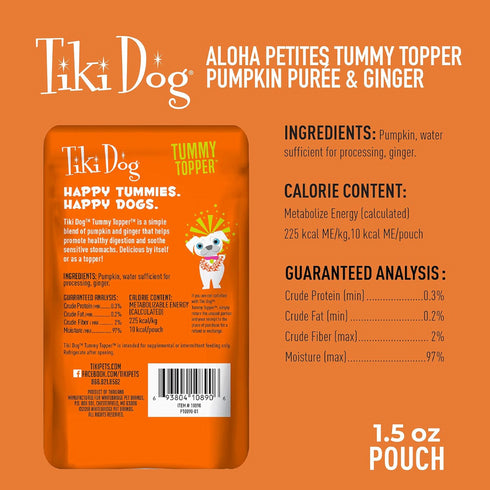 Tiki Dog Tummy Topper Pumpkin & Ginger Puree Grain-Free Wet Dog Food Topper, 1.5-oz pouch