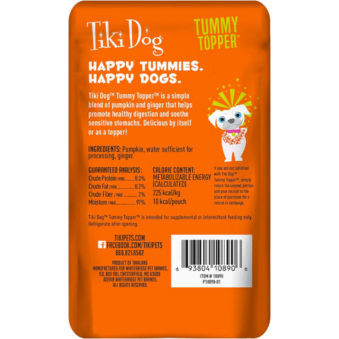 Tiki Dog Tummy Topper Pumpkin & Ginger Puree Grain-Free Wet Dog Food Topper, 1.5-oz pouch