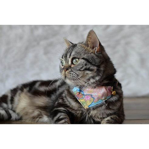Necoichi Bandana Cat Collar with Air Tag Pocket Blossoms Baby Blue 5