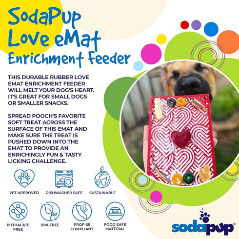 SodaPup eMat Love Hearts Lick Mat Red Small - Poudre Pet and Feed Supply