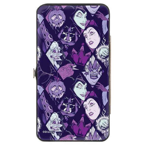Buckle-Down Hinged Wallet - Disney 4-Villain Expressions and Icon Blocks Purples