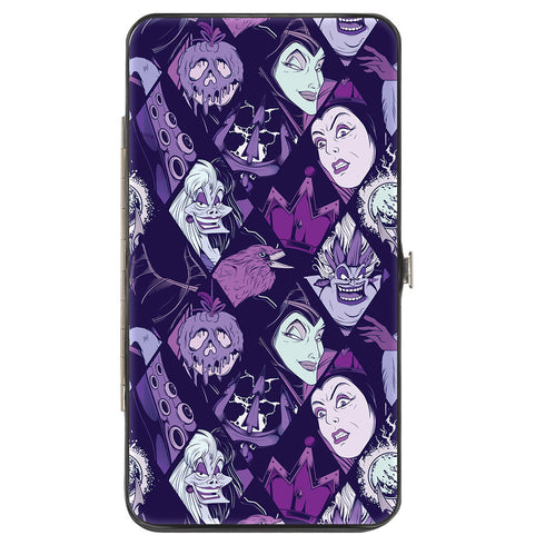 Buckle-Down Hinged Wallet - Disney 4-Villain Expressions and Icon Blocks Purples