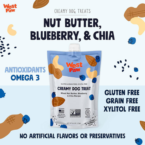 West Paw Creamy Treats Nut Butter Blueberry Chia Seed 6.2oz - Poudre Pet and Feed Supply