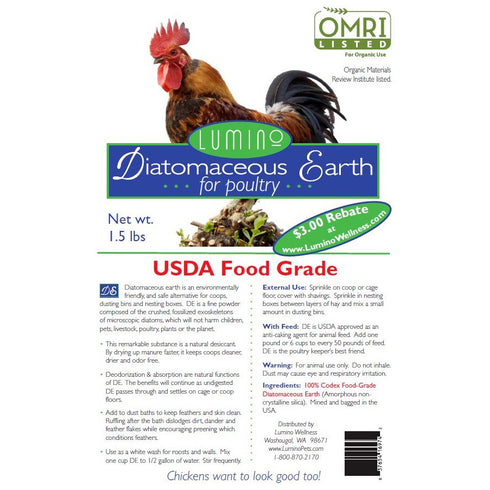 Lumino Wellness Food Grade Diatomaceous Earth for Poultry 1.5lb - Poudre Pet and Feed Supply