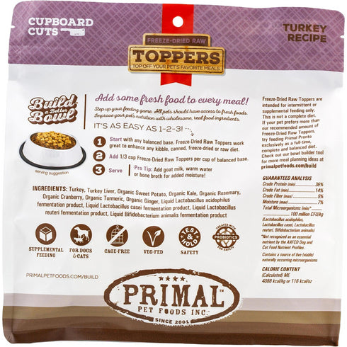 Primal Cupboard Cuts Turkey Grain-Free Freeze-Dried Raw Dog Food Topper 3.05oz