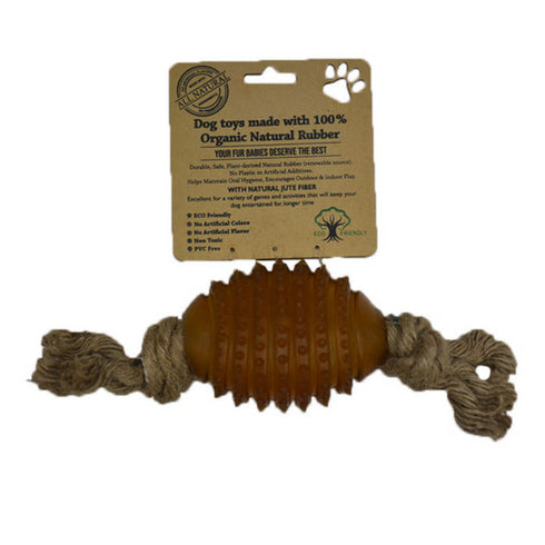 Indipets 100% Organic Rubber Studded Rugby Ball with Jute Rope Dog Toy 11" poudrefeed.com