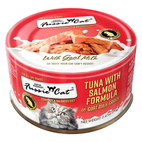 Fussie Cat Tuna with Salmon Formula in Goat Milk Gravy Canned Cat Food 2.47oz - Poudre Pet and Feed Supply