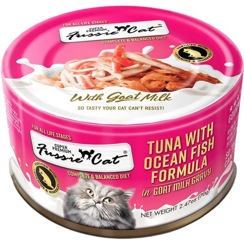 Fussie Cat Tuna with Oceanfish Formula in Goat Milk Gravy Canned Cat Food 2.47oz - Poudre Pet and Feed Supply