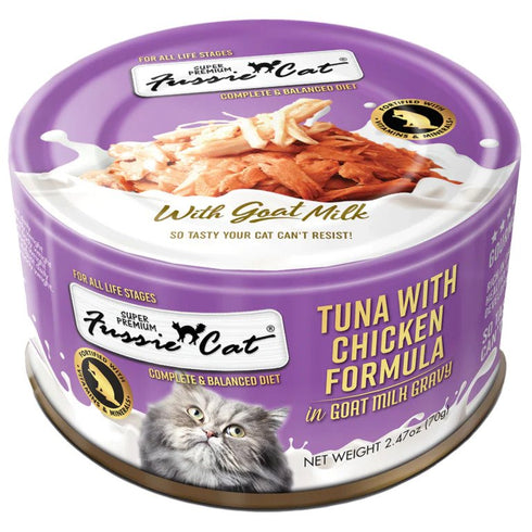 Fussie Cat Tuna with Chicken Formula in Goat Milk Gravy Canned Cat Food 2.47oz - Poudre Pet and Feed Supply