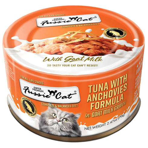 Fussie Cat Tuna with Anchovies Formula in Goat Milk Gravy Canned Cat Food 2.47oz - Poudre Pet and Feed Supply