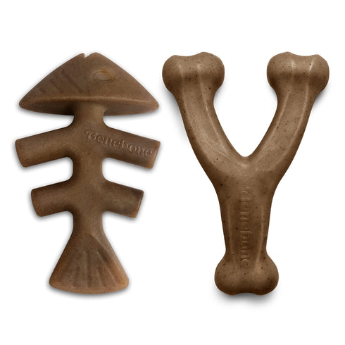 Benebone 2-pack Fishbone/Wishbone Dog Chew Toys Medium