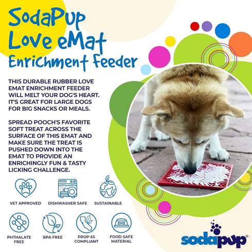 SodaPup eMat Love Hearts Lick Mat Red Large - Poudre Pet and Feed Supply