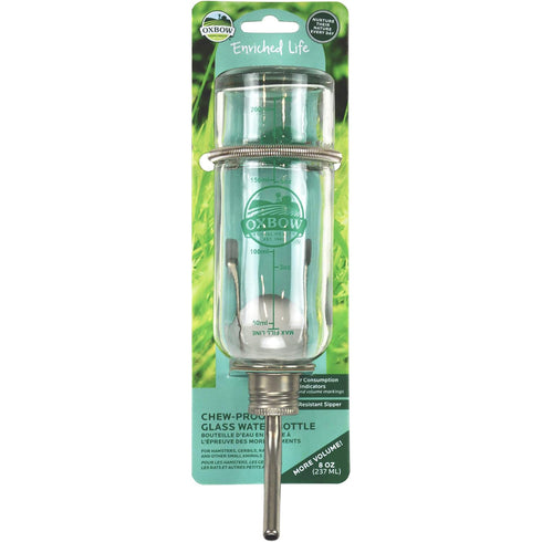 Oxbow Enriched Life Chew Proof Glass Water Bottle Small 8oz - Poudre Pet and Feed Supply