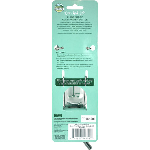 Oxbow Enriched Life Chew Proof Glass Water Bottle Small 8oz - Poudre Pet and Feed Supply