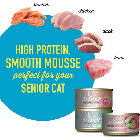 Tiki Cat Silver Variety Pack for Older Cats Aged 11+ Senior Wet Cat Food 2.4oz (Pack of 12) - Poudre Pet and Feed Supply
