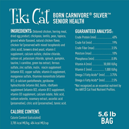 Tiki Cat Born Carnivore Silver Senior Health Chicken & Herring Dry Cat Food 5.6lb - Poudre Pet and Feed Supply