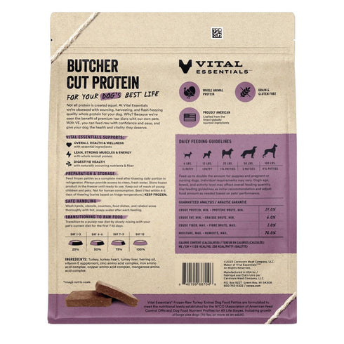 Vital Essentials Frozen Turkey Patties Dog Food 6lb - Poudre Pet and Feed Supply