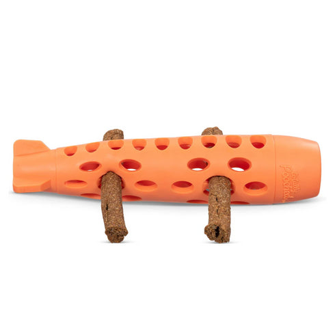 Totally Pooched Stuff'n Chew Bully and Chew Stick Treat Holder Dog Toy Orange 10"