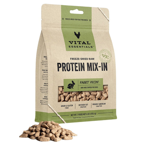 Vital Essentials Freeze Dried Rabbit Mini Nibs Mixin Protein Topper Dog Food 6oz - Poudre Pet and Feed Supply