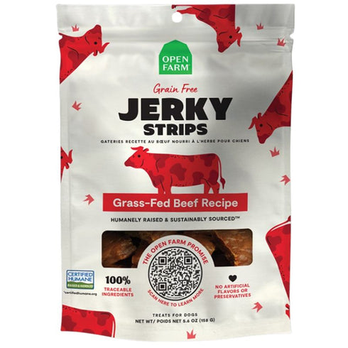 Open Farm Grain-Free Grass-Fed Beef Jerky Strips Dog Treats 5.6oz - Poudre Pet and Feed Supply