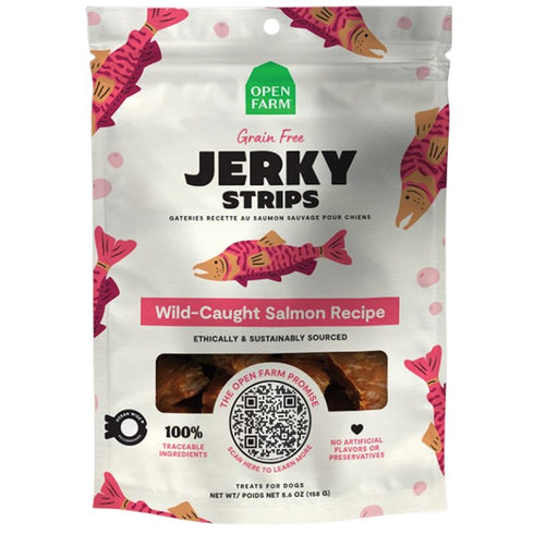 Open Farm Grain-Free Wild-Caught Salmon Jerky Strips Dog Treats 5.6oz - Poudre Pet and Feed Supply