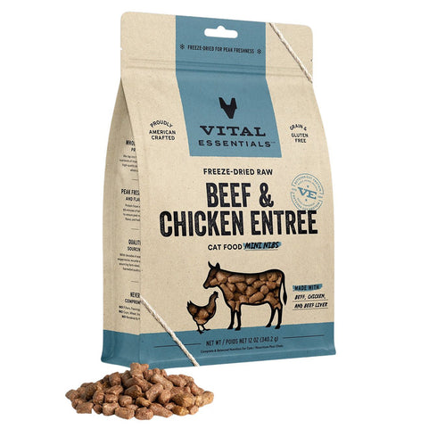 Vital Essentials Freeze Dried Beef Chicken Mini Nibs Cat Food 12oz - Poudre Pet and Feed Supply