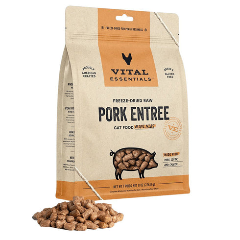 Vital Essentials Freeze Dried Pork Mini Nibs Cat Food 8oz - Poudre Pet and Feed Supply