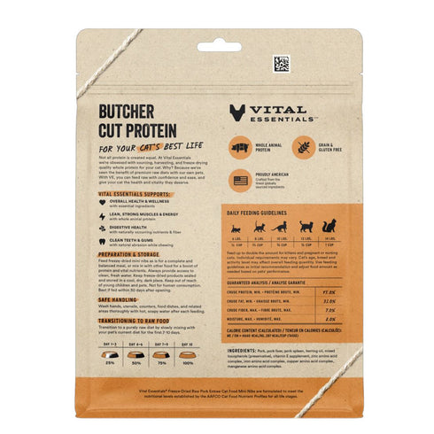 Vital Essentials Freeze Dried Pork Mini Nibs Cat Food 8oz - Poudre Pet and Feed Supply