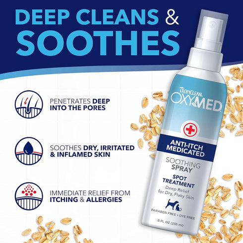 Tropiclean Oxy Med Anti Itch Medicated Soothing Spray Cat & Dog 8oz