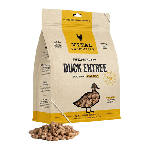 Vital Essentials Freeze Dried Duck Mini Nibs Dog Food 25oz Poudre Pet & Feed Supply