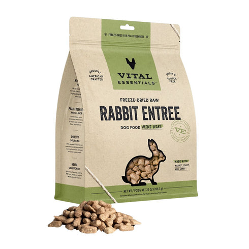 Vital Essentials Freeze Dried Rabbit Mini Nibs Dog Food 25oz Poudre Pet & Feed Supply