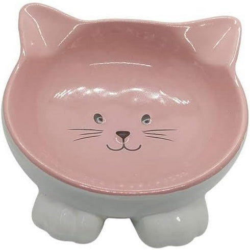 Inipets Pawsome Pottery Cat Face Pink Bowl - Poudre Pet & Feed Supply