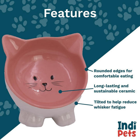 Inipets Pawsome Pottery Cat Face Pink Bowl - Poudre Pet & Feed Supply 2