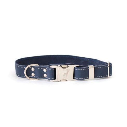 Euro-Dog Quick-Release Leather Dog Collar Medium Navy - Poudre Pet & Feed Supply