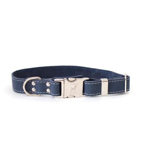 Euro-Dog Quick-Release Leather Dog Collar Small Navy - Poudre Pet & Feed Supply