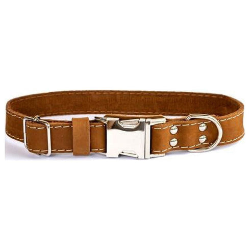 Euro-Dog Quick-Release Leather Dog Collar Large Dark Brown - Poudre Pet & Feed Supply