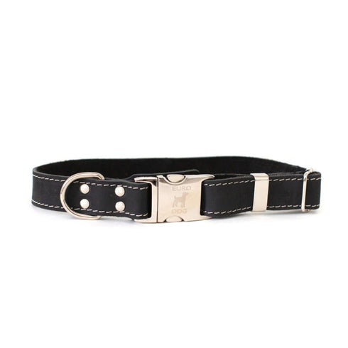 Euro-Dog Quick-Release Leather Dog Collar Large Black - Poudre Pet & Feed Supply