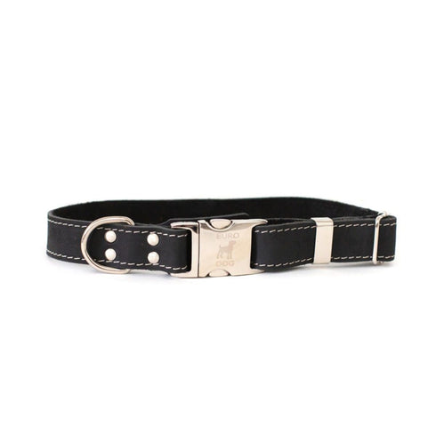 Euro-Dog Quick-Release Leather Dog Collar Medium Black - Poudre Pet & Feed Supply