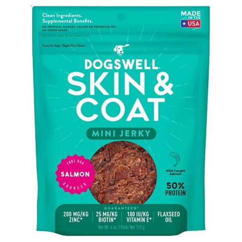 DogsWell Skin & Coat Treats Salmon Mini Jerky Dog Treats 4oz