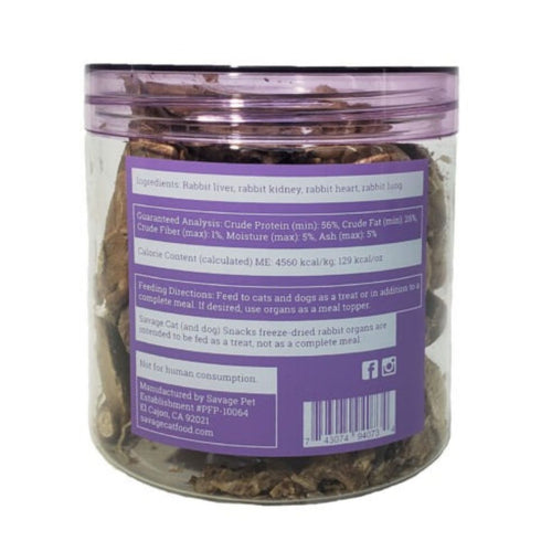 Savage Cat Freeze-Dried Rabbit Organs Cat & Dog Treats 2oz - Poudre Pet & Feed Supply 2