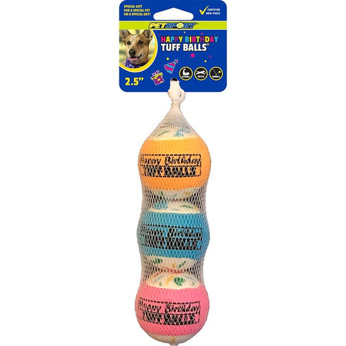 PetSport Happy Birthday Tuff Ball 2.5" 3-Pack Dog Toys - Poudre Pet & Feed Supply