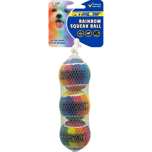 PetSport Rainbow Squeak Ball 1.8" 3-Pack Dog Toys - Poudre Pet & Feed Supply