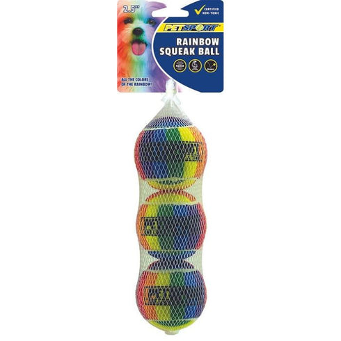 PetSport Rainbow Squeak Ball 2.5" 3-Pack Dog Toys - Poudre Pet & Feed Supply