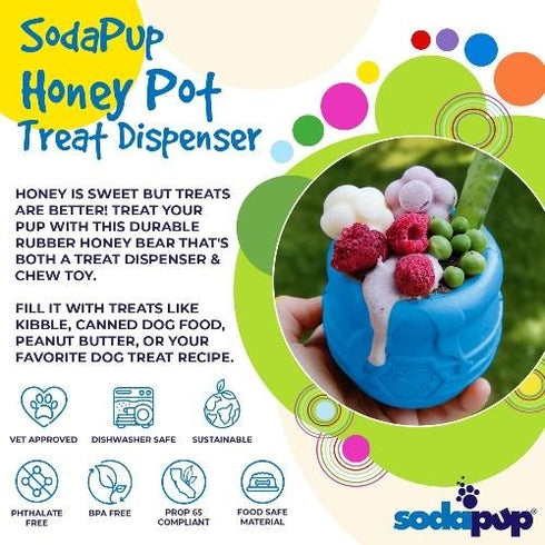 SodaPup Honey Pot Treat Dispenser & Slow Feeder, Blue